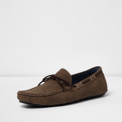 Dark brown grip sole lace up loafers
